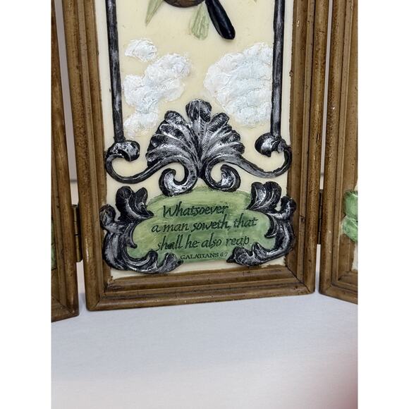 Vintage Christian Triptych Plaque Galatians 6:7 Gothic Arch Hinged Wall Decor - Picture 2 of 5